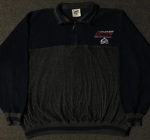 Vtg 90s Colorado Avalanche Spellout Colorblock 1/4 Zip Sweatshirt XXL Blue Track Cover