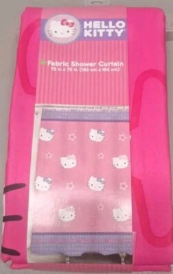 New Hello Kitty by Sanrio Fabric Shower Curtain 72" x 72"  Stars Pink Purple Kid - Image 1 of 3