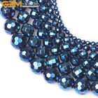 Metallic Coated Blue Hematite Loose Beads For Jewelry Making 15" Faceted Round