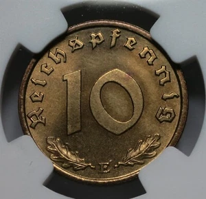 GERMANY 3rd Third Reich 10 Reichspfennig 1938 E NGC MS 64 UNC Eagle Swastika - Picture 1 of 7