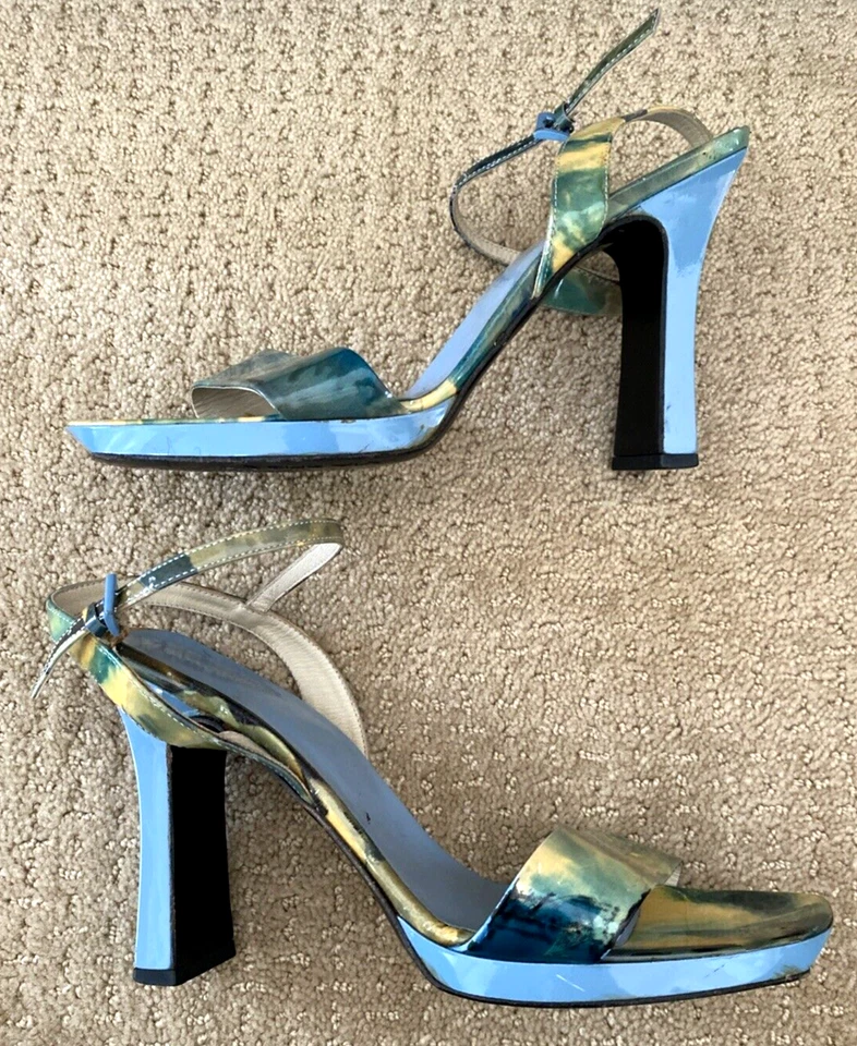 Sandálias retrô vintage VIA SPIGA verde aquarela salto couro envernizado SLINGBACK tamanho 9 - Imagem 1 de 4