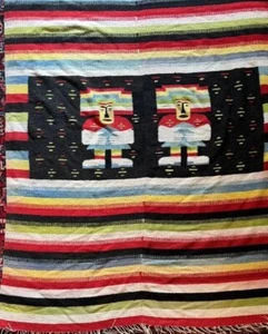 VTG Handwoven Mexican Zapotec 2 Panel  Wool Rug  74”x 50” Upcycle  READ - Picture 1 of 11