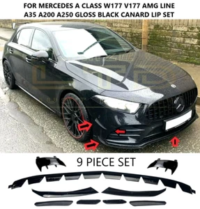 Para Mercedes Clase A A35 A250 AMG LINE W177 Parachoques Canards Aletas KIT AERODINÁMICO PARPADEOS - Imagen 1 de 12