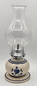 Vintage Lampe Farms Keramik Keramik Öllampe beige mit blauen Herzen 13,5" - Bild 1 von 15