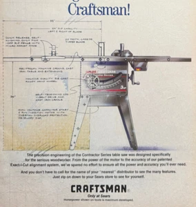 Craftsman Table Saw Contractor Series Engineering Vintage Print Ad 1992 - Picture 1 of 5