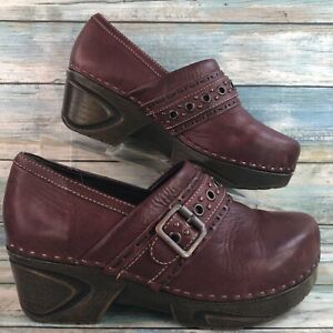 Sofft Burgundy Platform Clogs Shoes Leather Slip On Block Heel Casual Womens 7M