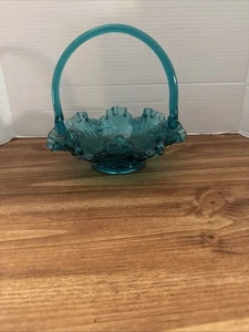 Fenton Cestino Rosa Cavolo Teal in Vetro con Bordo Increspato Vintage - Foto 1 di 12