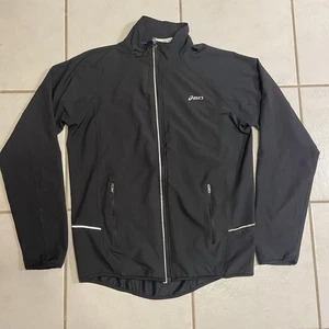 Asics Windbreaker Jacket Men’s Size M Full Zip And Pockets Black Water Wind - Picture 1 of 5
