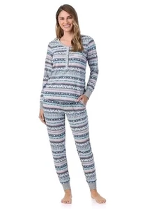 Cuddl Duds Acogedor Conjunto de Pijama Henley Manga Larga Talla Mediana Vacaciones  - Imagen 1 de 11