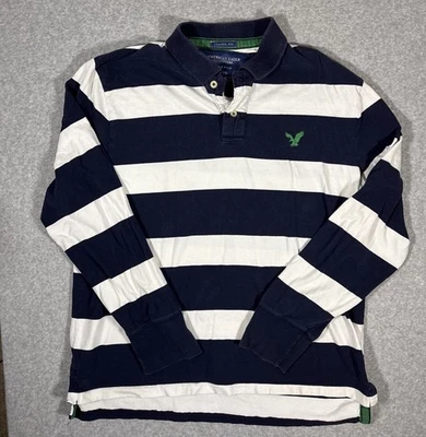 Polo de rugby a rayas estilo retro XL de manga larga American Eagle Outfitters para hombre Foto 1 de 4