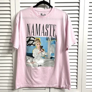 Barbie Namaste In Bed Pink Short Sleeve Tshirt Cotton Sz L - Picture 1 of 7