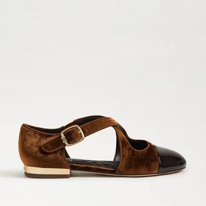 Sam Edelman Roxie Spiced Camel/Rich Chocolate Rounded Toe Mary Jane Ballet Flats - Picture 1 of 5