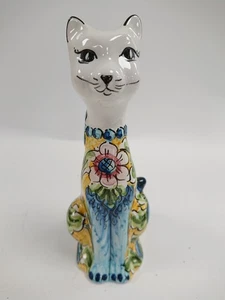 Hand-Painted Ceramic Cat Figurine from Caltagirone, Italy Decorative Collectible - Picture 1 of 8