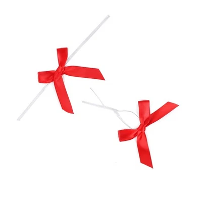Paquete de 100 lazos de corbata de cinta de satén roja para bolsas de golosinas y regalos, dulces de panadería... Foto 1 de 4