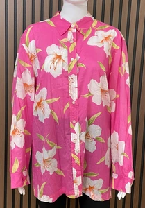 Lauren Ralph Lauren Women’s 2X Pink Button Up 100% Cotton Shirt Floral Hawaiian - Picture 1 of 9
