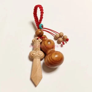 1Pc Exquisite Peach Wood Gourd Ruyi Little Sword Safety Buckle Pendant - Picture 1 of 4