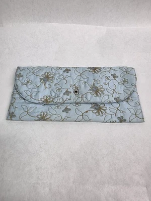 Vintage Clutch Purse Bag Blue Floral Embroidered 9x5" Wedding Evening Bag - Image 1 of 4