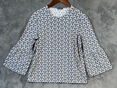 Blusa Top J.McLaughlin Mujer Mediana Catalina Estampado Geométrico Manga Campana 3/4 Foto 1 de 4