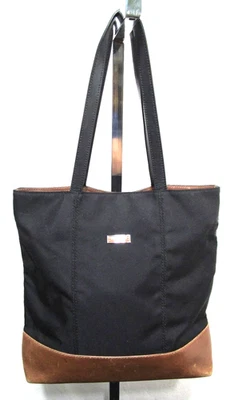 Cartera de hombro Tumi grande de nailon negra de cuero marrón Foto 1 de 4