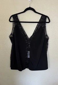 NUEVA CAMISETA SIN MANGAS ASOS Curve negra de encaje delicada romántica cuello en V talla 14 nueva con etiquetas - Imagen 1 de 10