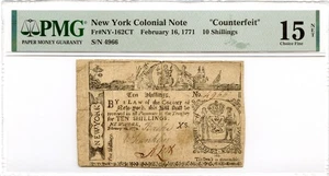 New York Colonial Note Fr#NY-162CT February 16, 1771 10s PMG F-15 *Counterfeit* - Picture 1 of 2