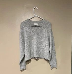 Aritzia Wilfred Free Pullover Damen grau Rohkante Oversize Wolle Alpaka Nylon - Bild 1 von 6