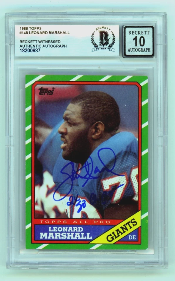 Leonard Marshall 1986 Topps #148 Signed RC w/ 2 SB Champ! Beckett BGS 10 Auto - Image 1 of 1