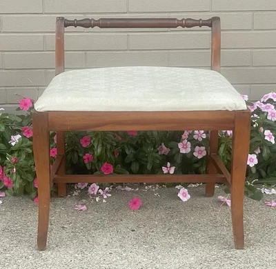 Vintage Gambel Brothers 23” Walnut Upholstered Vanity Stool / Bench - Image 1 of 4