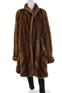 Saga Furs Womens Real Fur Long Sleeve Open Front Basic Coat Brown Size 8 - Picture 1 of 4