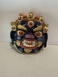Handmade Tibetan Mahakala Wall Mask Fierce Deity Skull Crown Nepal Buddhist Art - Picture 1 of 8