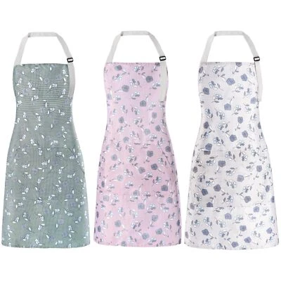 Pack de 3 Delantales Florales con Bolsillo Ajustable Cocina Cocina Cocina Delantales para Mujer Foto 1 de 4