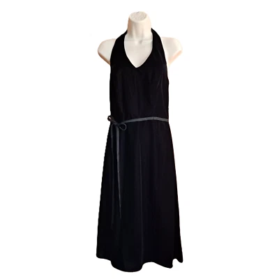 Davids Bridal Velvet Dress Black Halter Midi Sz 6 Formal Holiday Prom Wedding - Image 1 of 4