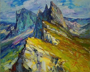 Mountain landscape painting Original artwork Oil on panel by S Chernyakovsky - Picture 1 of 16