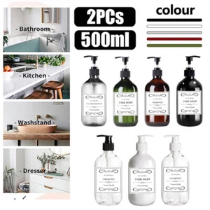2x 500ml Refillable Soap Dispenser Pump Liquid Bottle Shampoo Gel Conditioner - Picture 1 of 22