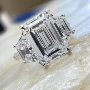 IGI Lab Grown 6.80 Ct Emerald Cut Diamond Engagement Ring 14K White Gold - Picture 1 of 12