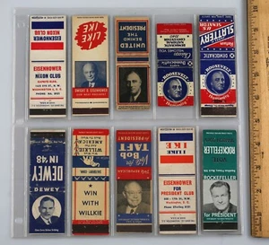 Lotto 10 copertine fiammiferi originali vintage campagna politica FDR Ike Dewey + - Foto 1 di 4
