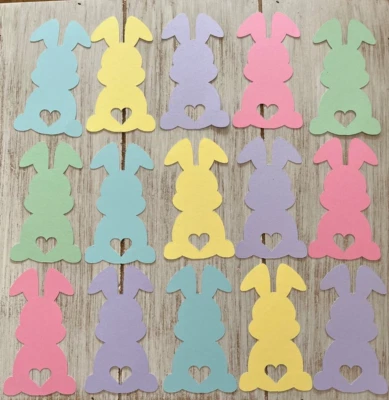 Easter Bunny with Heart Cut outs Die cuts Holiday Crafts Set of 30 Pastel Rabbit - Image 1 of 2