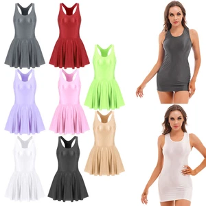 Women's Glossy Smooth Body-con Dress Sleeveless U Neck Stretchy Tank Dresses - Picture 1 of 189