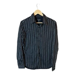 Banana Republic Mens Slim Fit Medium Button Up Dress Shirt Striped Black - Picture 1 of 6