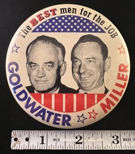 Vintage 1964 The Best Men For The Job Goldwater Miller Huge 3.5” Jugate Pin - Picture 1 of 2