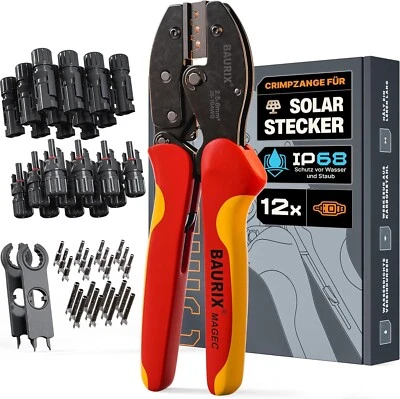 BAURIX Solar Crimpzange Set mit 12x Solar Stecker [2,5-6mm] | Solar Zange