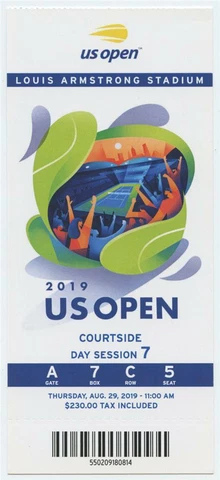 8/29 2019 US Open Tennis Courtside Box FULL TICKET Serena Williams Andreescu Cover