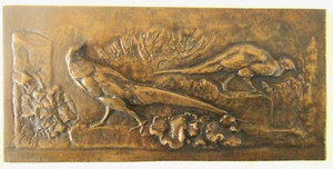 FRANCE-.END XIXth CENTURY- COUPLE of  PHEASANTS -X LARGE BRONZE  CAST PLAQUE - Picture 1 of 3
