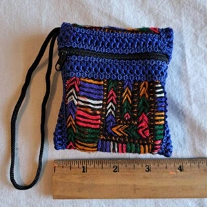 Coin Purse with String Multicolored Cotton Handwoven BOHO - Picture 1 of 3