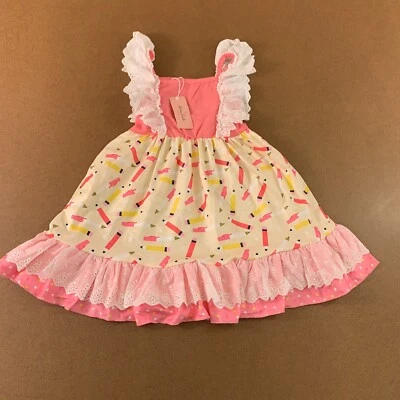 Vestido Marie Nicole Niña Pequeña Talla 4 Rosa y Amarillo Lápices Encaje Volantes Nuevo con Etiquetas Foto 1 de 4