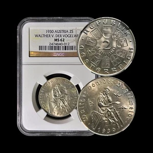 AUSTRIA. 1930, 2 Schilling, Silver - NGC MS62 - Vogelweide - Picture 1 of 5