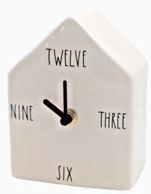Rae Dunn White Ceramic House Clock Farmhouse Country Style - Black Text Numbers - Image 1 of 4