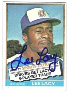 Tarjeta autografiada 1976 Topps Lee Lacy Atlanta Braves #99T con boleto de espectáculo - Imagen 1 de 1