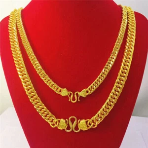 4 Types 24K Yellow Gold Plated Flat Thick Sideway Cool Men's Chains Necklace - Picture 1 of 12