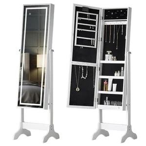 Free Standing Full Length Touch LED Mirror Storage Jewellery Cabinet Makeup  - Picture 1 of 8